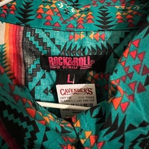 Rock & Roll cowgirl Denim Riding Pearl snap shirt. Sz Lg